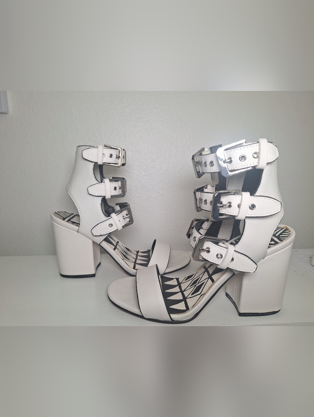 Dolce Vita White Triple-Buckle Block Heel Sandals